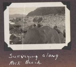 Level party taking break on boulder beach Image