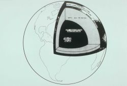 Graphic of interior structure of Earth showing crust, mantle, core, and inner core. Image