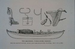 Seine boat; purse davit with blocks; oar-rests Purse weight and purse blocks; bow fittings Image