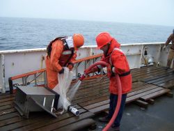 Washing material on inside of Pairavet II vertical net sampler. Image