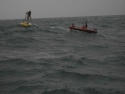 FOCI (Fisheries Oceanography Coordinated Investigations) buoy mooring operations off the NOAA Ship MILLER FREEMAN. Image