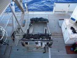 MOCNESS sampling device on deck. Image