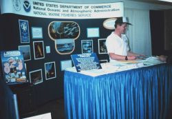 Marty Golden, NMFS Pacific Recreational Fisheries Coordinator, conducting angler education outreach at the Fred Hall Fishing Tackle and Boat Show. Image
