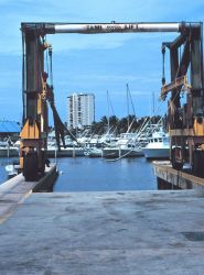 A lift used to raise small recreational fishing craft at San Juan Bay Marina. Image