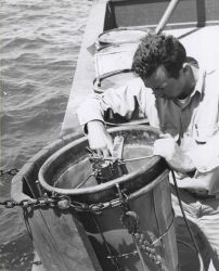 Determining volume of water filtered by plankton net for sampling shrimp larvae Image