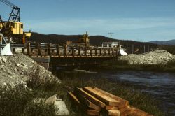 A temporary bridge span over the Salmon River. Image