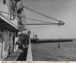 Dockside checking of the plankton and hydrographic booms and blocks on the FWS ship ALBATROSS III Image