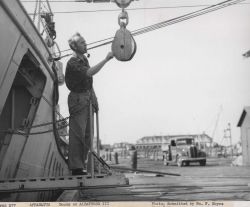 Dockside checking of the plankton and hydrographic booms and blocks on the FWS ship ALBATROSS III Image