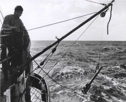 Deploying a bathythermograph from a fisheries research vessel Image