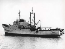 ALBATROSS IV shortly after launching but before installation of A-frame and other necessary gear. Image