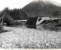 Dwelling in creek reflecting change in Katlian Creek over past five years. Image