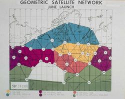 Different colors on map display different phases of satellite triangulation program. Image