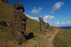 Trail by the moai at Rano Raraku. Image