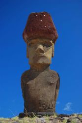 Moai with red topknot hats at Anakena Ahu Na Image