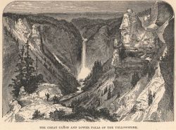 Grand Canyon of the Yellowstone River showing Yellowstone Falls Image
