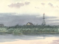 A survey tower with flag for identification of point if used during hydrographic survey. Image