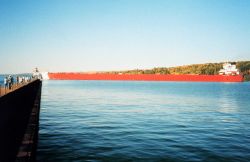 Iron ore carrier departing Two Harbors area on Lake Superior Image