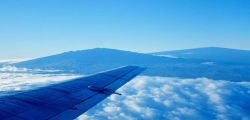 Aerial view of Mauna Loa and Mauna Kea on the island of Hawaii. Image
