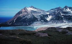 Mountain, glacier, and ocean. Image