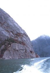 A wake disturbs the placid waters of Tracy Arm Fjord Image