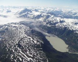 Aerial view of glacier and mountains Image