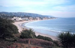 A view of the builtup coastline on a southern California beach Image