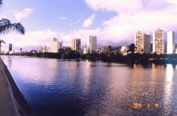 A view along the Ali Wai Canal near Waikiki Beach. Image