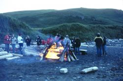 NOAA Ship RAINIER crew beach party at Chowiet Island in the Semidi Island group southwest of Kodiak Island. Image