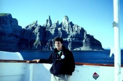 Dave Sinson, NOAA Office of Coast Survey hydrographer, on the NOAA Ship RAINIER at Castle Cape, Alaska. Image