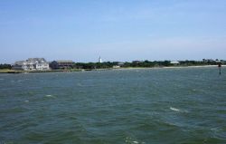 The Ocracoke Lighthouse as seen while approaching Ocracoke on the Cedar Island to Ocracoke ferry boat. Photo