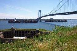 Two containerships passing under the Verrazano Narrows Bridge Photo