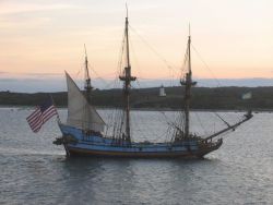 Delaware's tall ship, the KALMAR NYCKEL, sailing into the sunset Photo