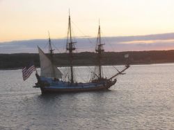 Delaware's tall ship, the KALMAR NYCKEL, sailing into the sunset Photo