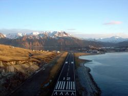 Dutch harbor runway ahead on final approach Image