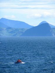 Small boat from the NOAA Ship McARTHUR II during humpback whale photo ID and biopsy operations Image