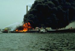 The barge Cibro Savannah on fire Image