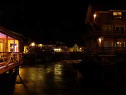 Creek Street in Ketchikan at night. Image