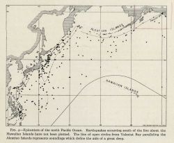 Crudely located epicenters of earthquakes published by Nicholas Heck of the Coast and Geodetic Survey in 1927 Image