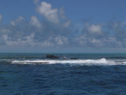 Debris from modern ship wreck on Pearl and Hermes Reef extending above surface. Image