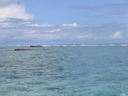 Debris from modern ship wreck on Pearl and Hermes Reef extending above surface. Image