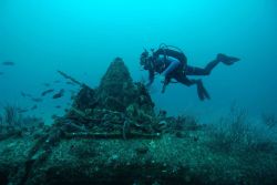 Diving on Avenger TBF at Anacapa Island. Image