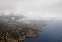 Low clouds over Santa Cruz Island. Image