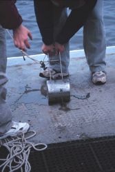 Bottom sampling operations on the NOAA Ship FERREL. Image