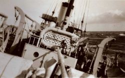 Looking forward from the stern on a rolly day in the North Pacific on the Coast and Geodetic Survey Ship EXPLORER. Image