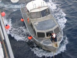 Launch pickup operations on the NOAA Ship THOMAS JEFFERSON. Image