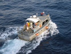 Launch pickup operations on the NOAA Ship THOMAS JEFFERSON. Image