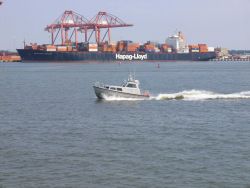 Launch operations near container piers. Image