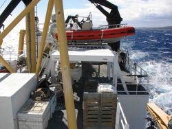 Looking astern while cruising along the south shore of Maui on the NOAA Ship OSCAR SETTE. Image