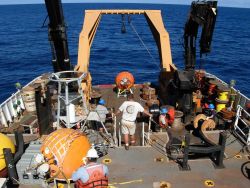 Looking aft on the NOAA Ship KA'IMIMOANA (R333) prior to deploying instrument package. Image