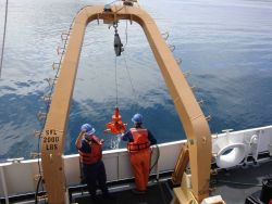 Bottom sampling operations on the NOAA Ship RAINIER. Image